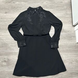 Ted Baker Black Long Sleeve Dress with Embroidery